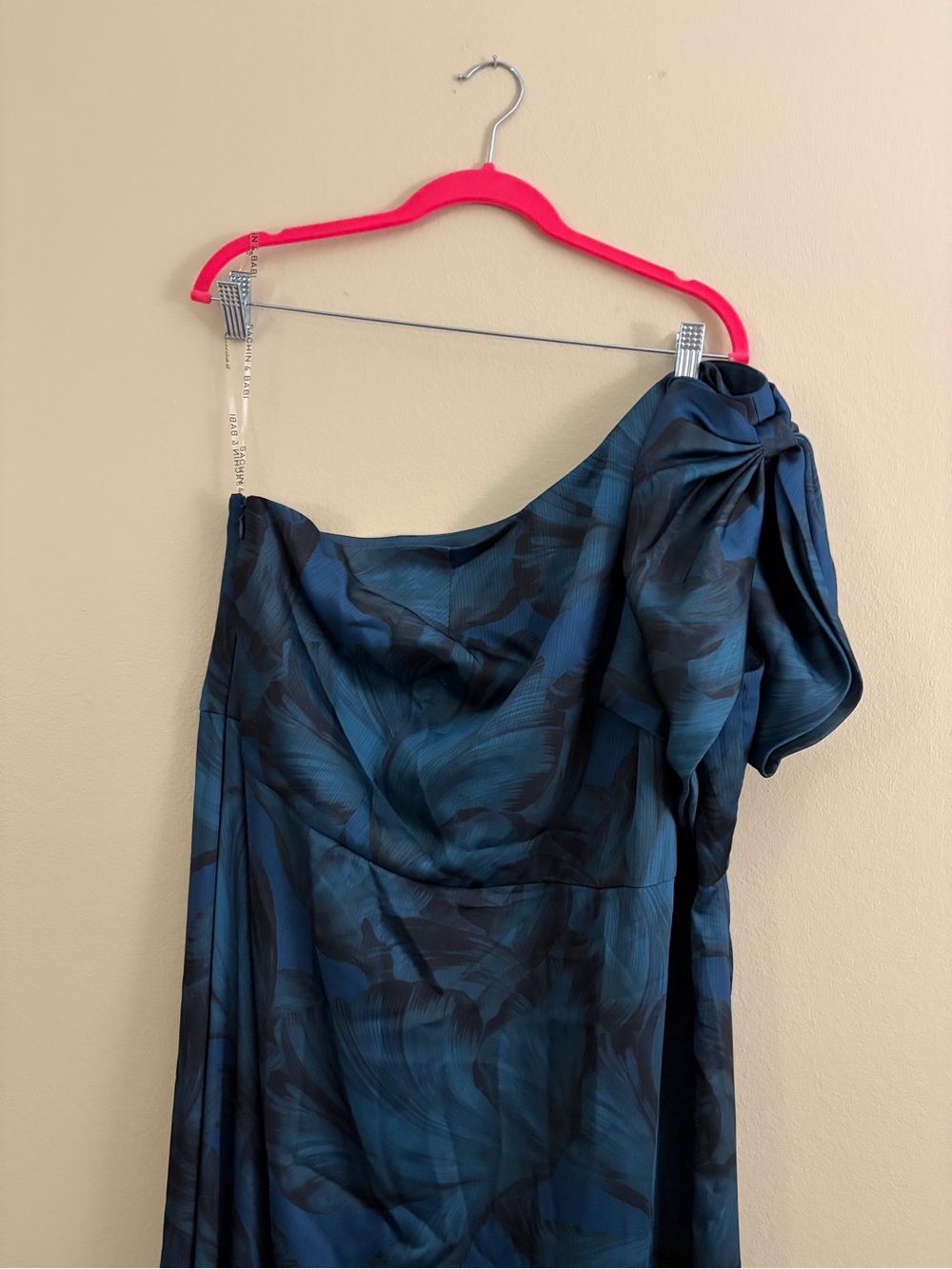 Sachin + Babi One-Shoulder Teal and Navy Floral Dress